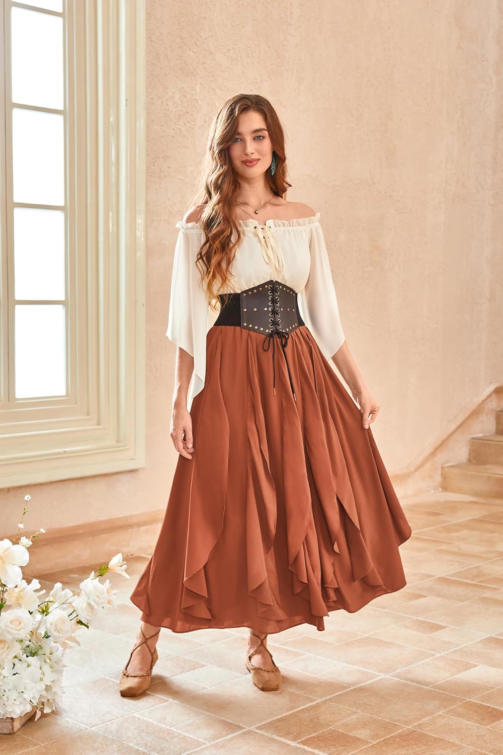 SCARLET DARKNESS Womens Boho Maxi Skirt 2026 Renaissance Long Skirt High Waist Ruffle Flowy Skirts - Image 9