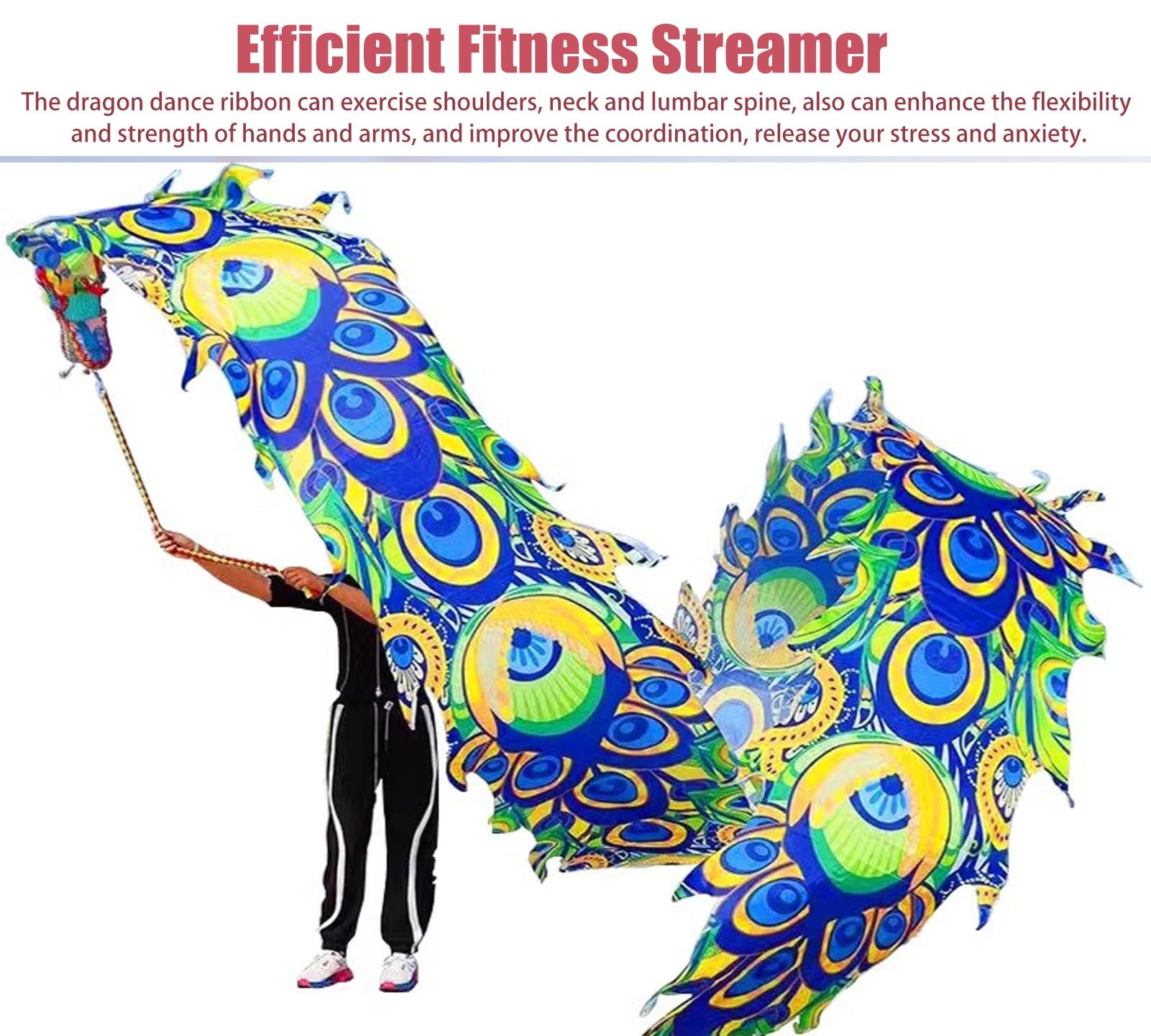 ROYUMI Ruban Dragon Poi – 3 M, Soie Lavable, Tête Dragon 3D, Corde – Art Du Mouvement, Fitness, Jonglerie – Enfant/adulte/senior