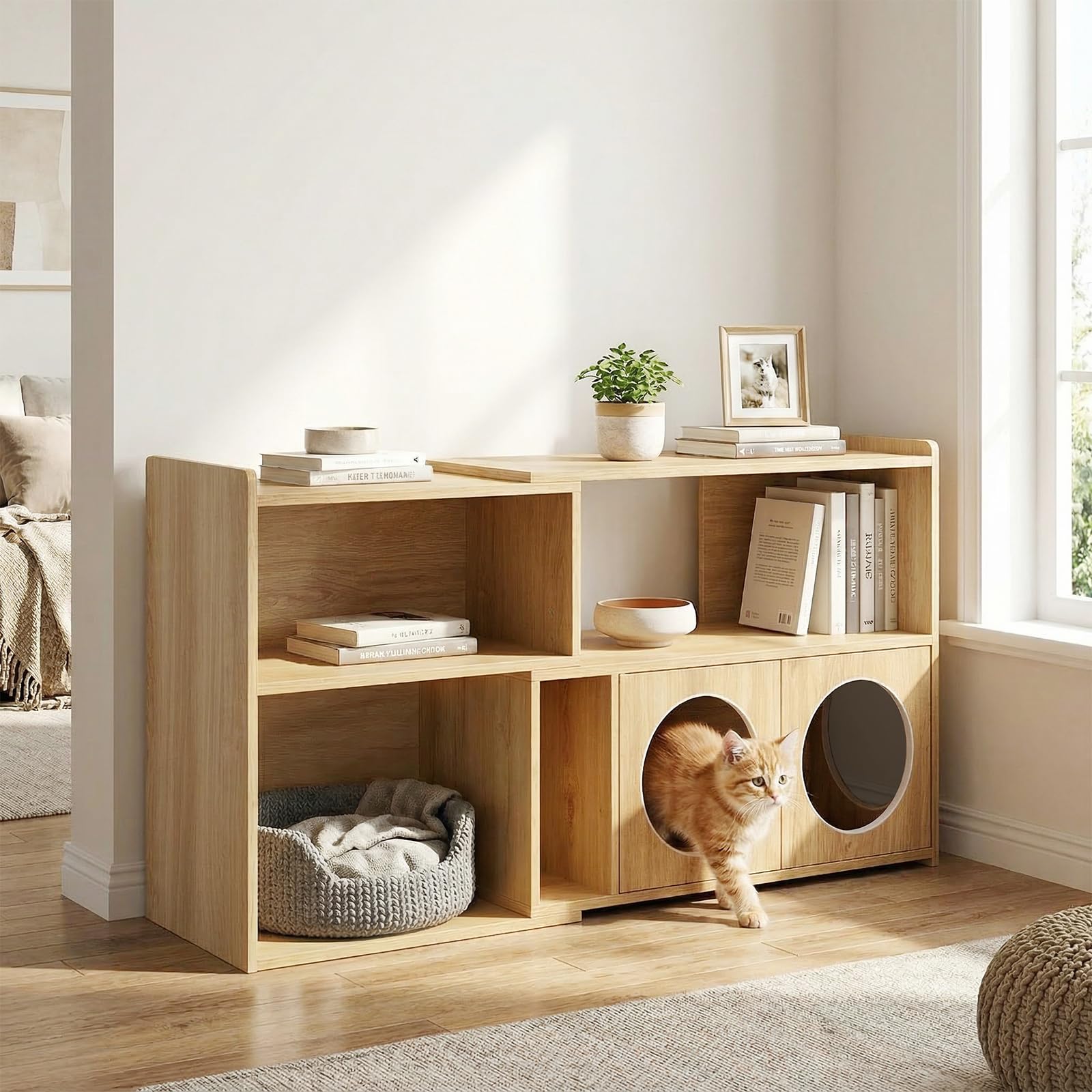 VITA VERO Cat Litter Box Enclosure Cabinet,Oak