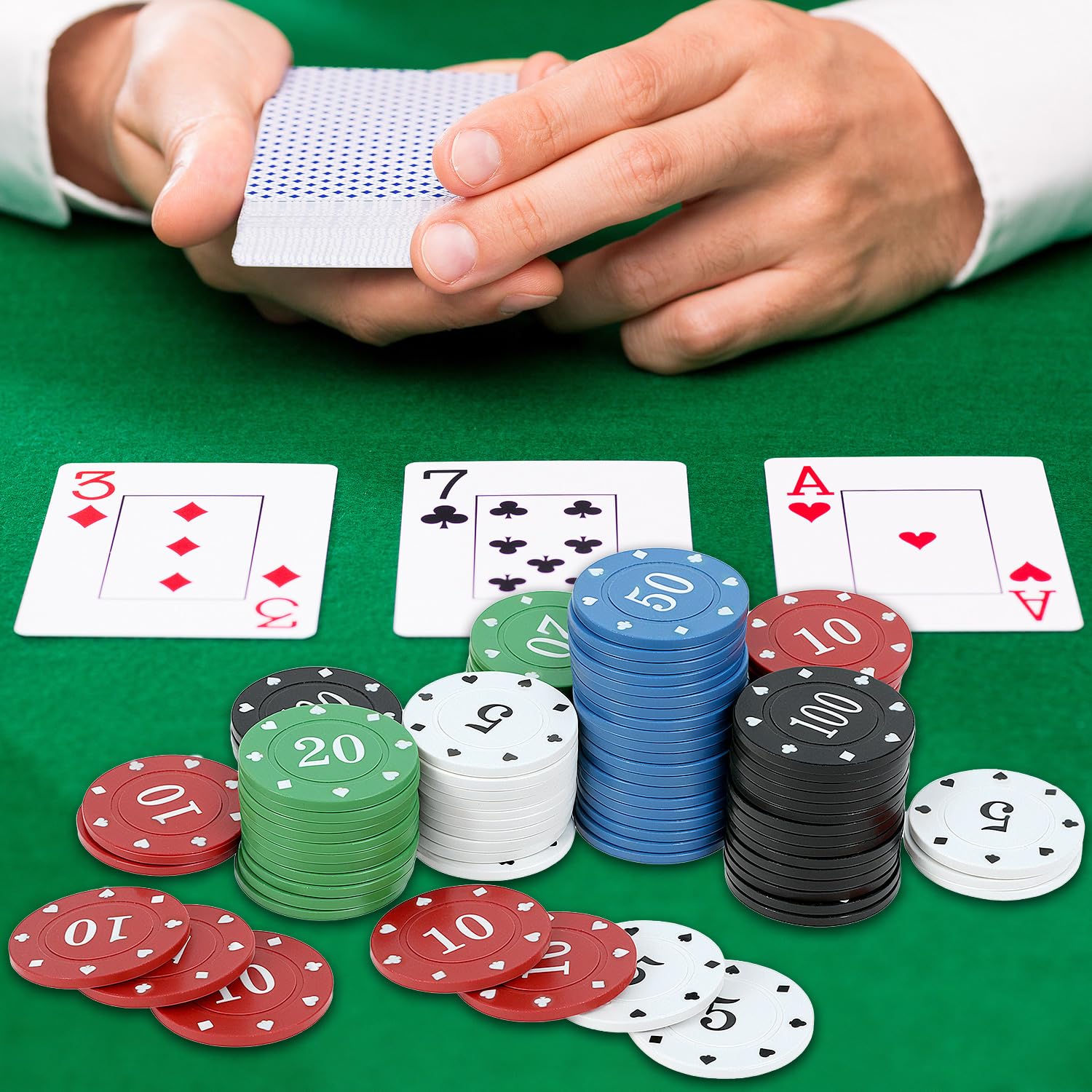 QWORK 100 szt. profesjonalny zestaw żetonów do pokera, blackjacka