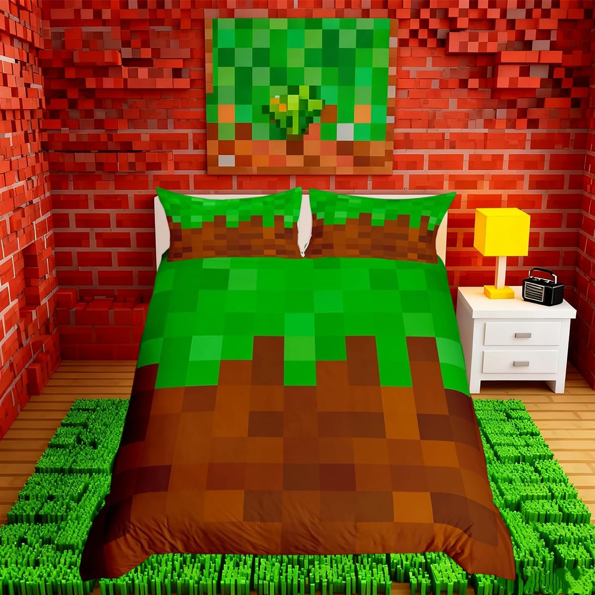 Parure de lit à motif de jeu de pixels microfibre douce légère lit simple Homemissing
