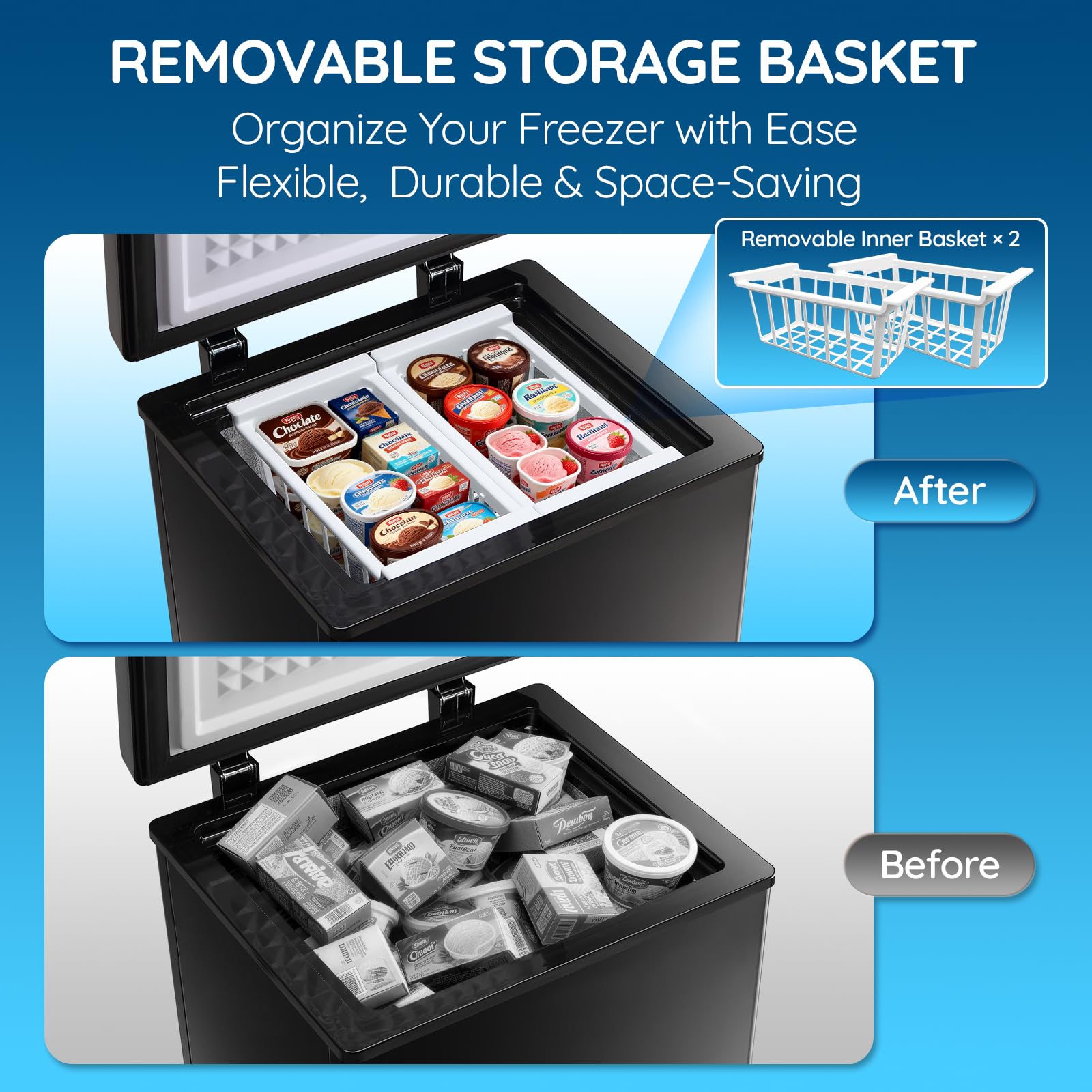 Tacool 2.2 Cu.Ft Mini Chest Freezer, Compact Deep Freezer With 7 Adjustable Thermostat, Top Open Door & Removable Basket, Single Door Freezer For Home, Garage And Apartment Black on Fridge.com - View 4