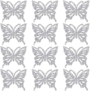12 Pieces Butterfly Rhinestone Iron on Patches Sparkling Crystal Butterfly Applique Patches Iron Sew on for Jeans Jackets Bags Backpacks Hats Shoes Clothes Decorations Crafts