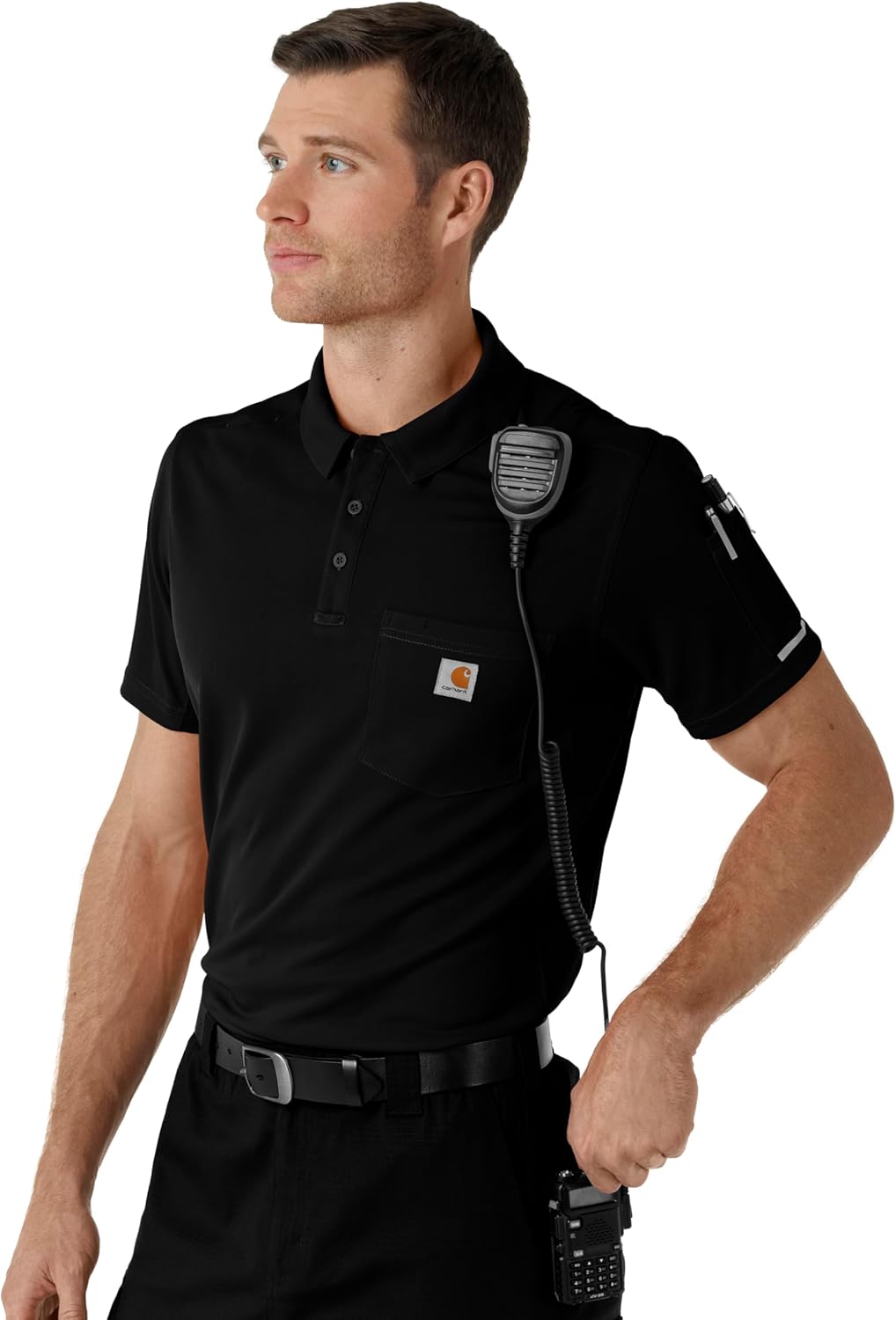 Carhartt Rugged Flex RSCU Scrubs for Men, Lightweight Short Sleeve Polo Scrub Top - Black, S - Image 5