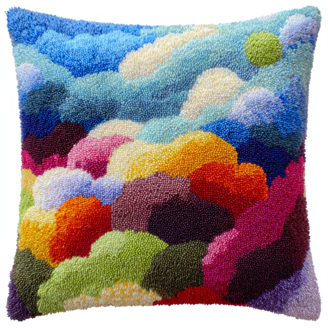 Kitquiver Latch Hook Cushion Kits Colorful Clouds DIY Latch Hook Kits Pillow Needlepoint Cushion Kit for Home Décor Needlework Set for Adult Beginners 17x17In