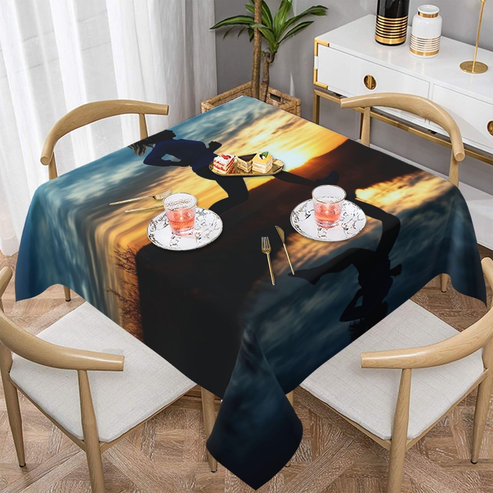 Nappe infroissable et anti-tache bleue 152 cm pour table de salle à manger propre