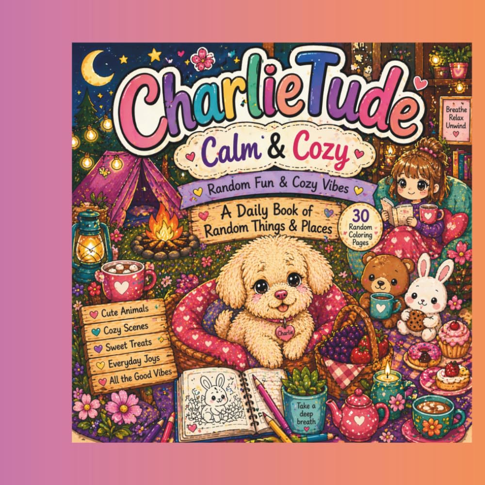 CharlieTude- Calm & Cozy Random Fun & Cozy VIbes: A Relaxing Adult Coloring Book with Cute Animals, Cozy Scenes, Sweet Treats & Everyday Moments for Stress Relief