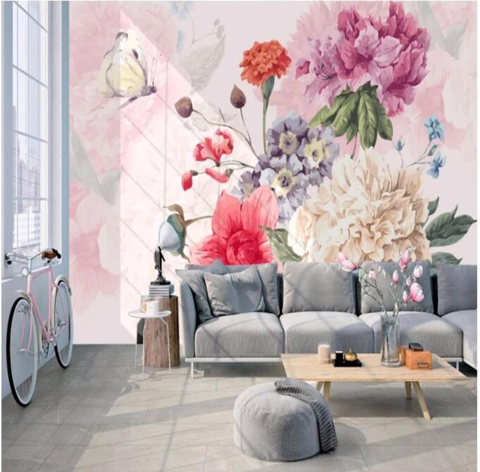 GLWYHY 3D Beautiful Rose Flower Wallpaper Mural - Large Wall Decal For Living Room, Bedroom, TV Background (151" X 105")