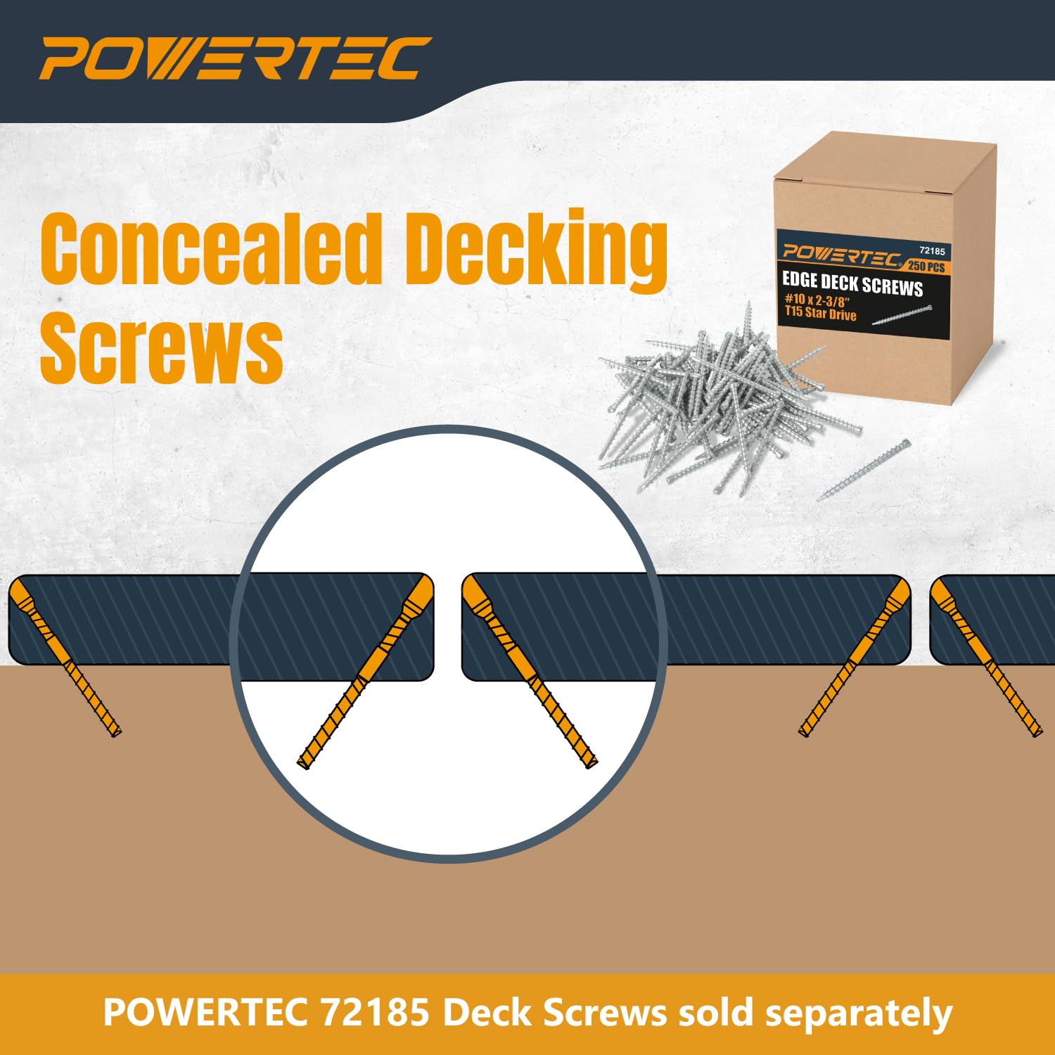 POWERTEC Gabarit de vis de terrasse avec 3 options d'espacement des planches et embout Torx T15, outil de fixation cachée pour terrasse en bois et composite (72184)