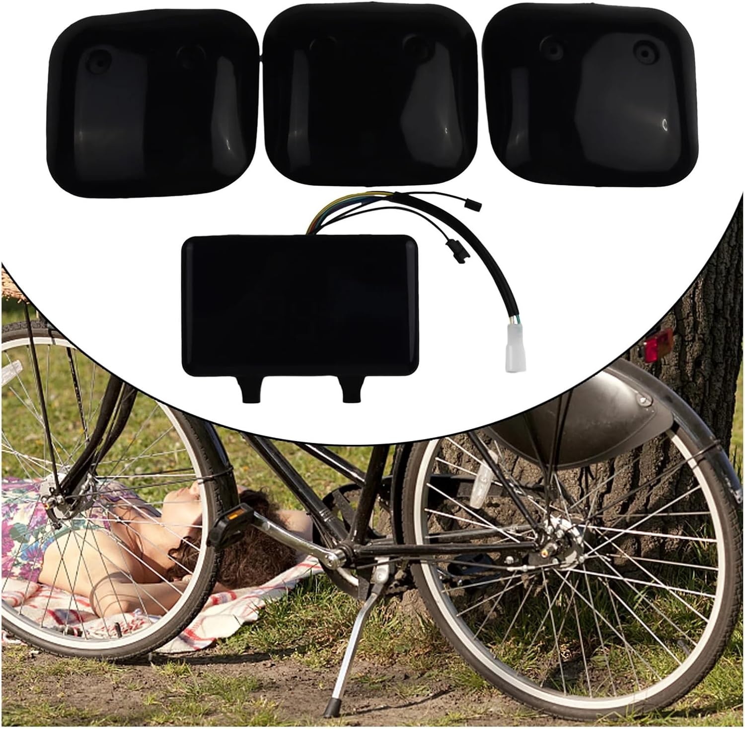 LHAIQQ E-Bike LCD Display with an attached windshield, viewed from the front.