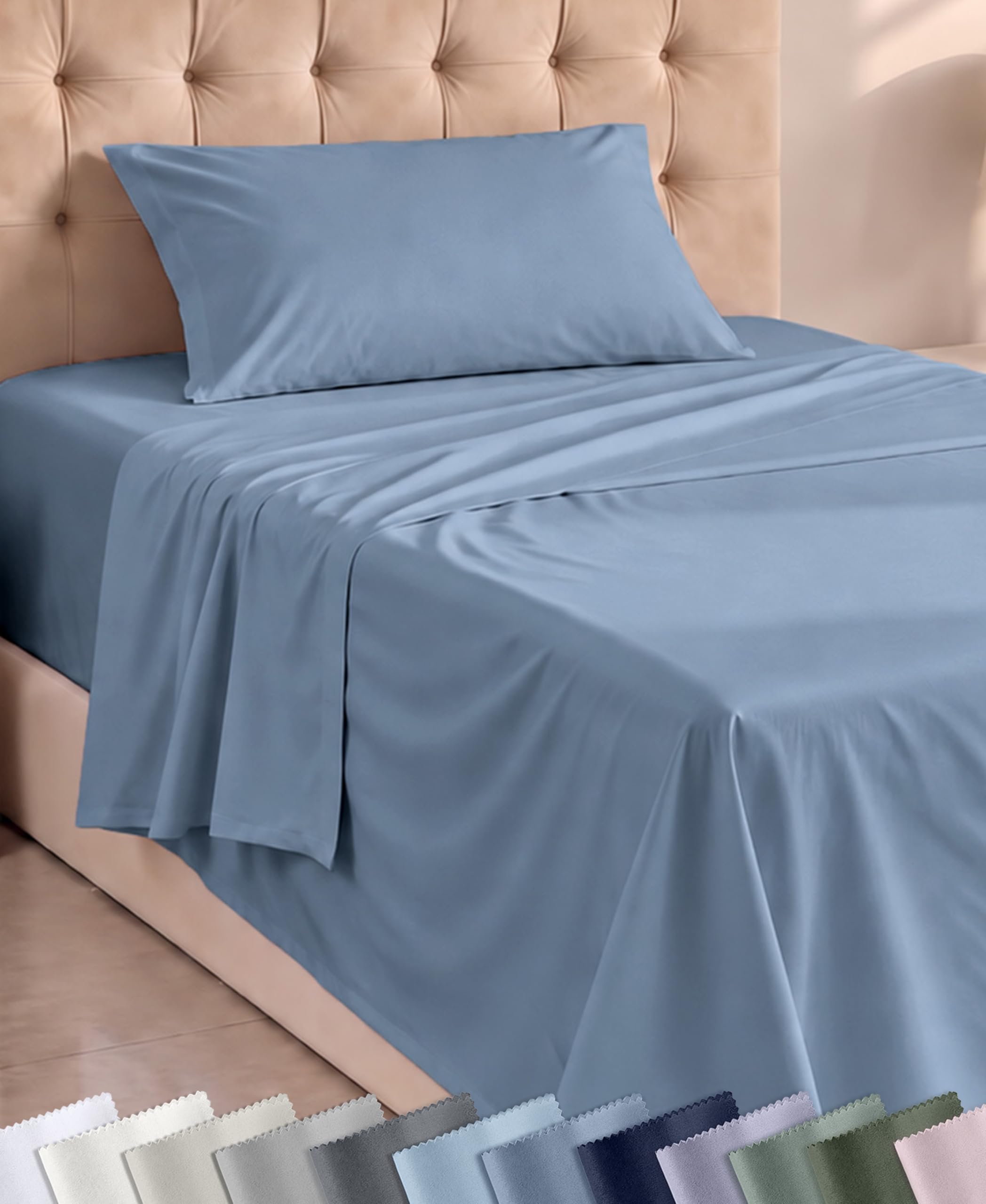 Soft 100% Cotton XL Twin Sheet Set, 3 Pc Set, Blue Hydrangea