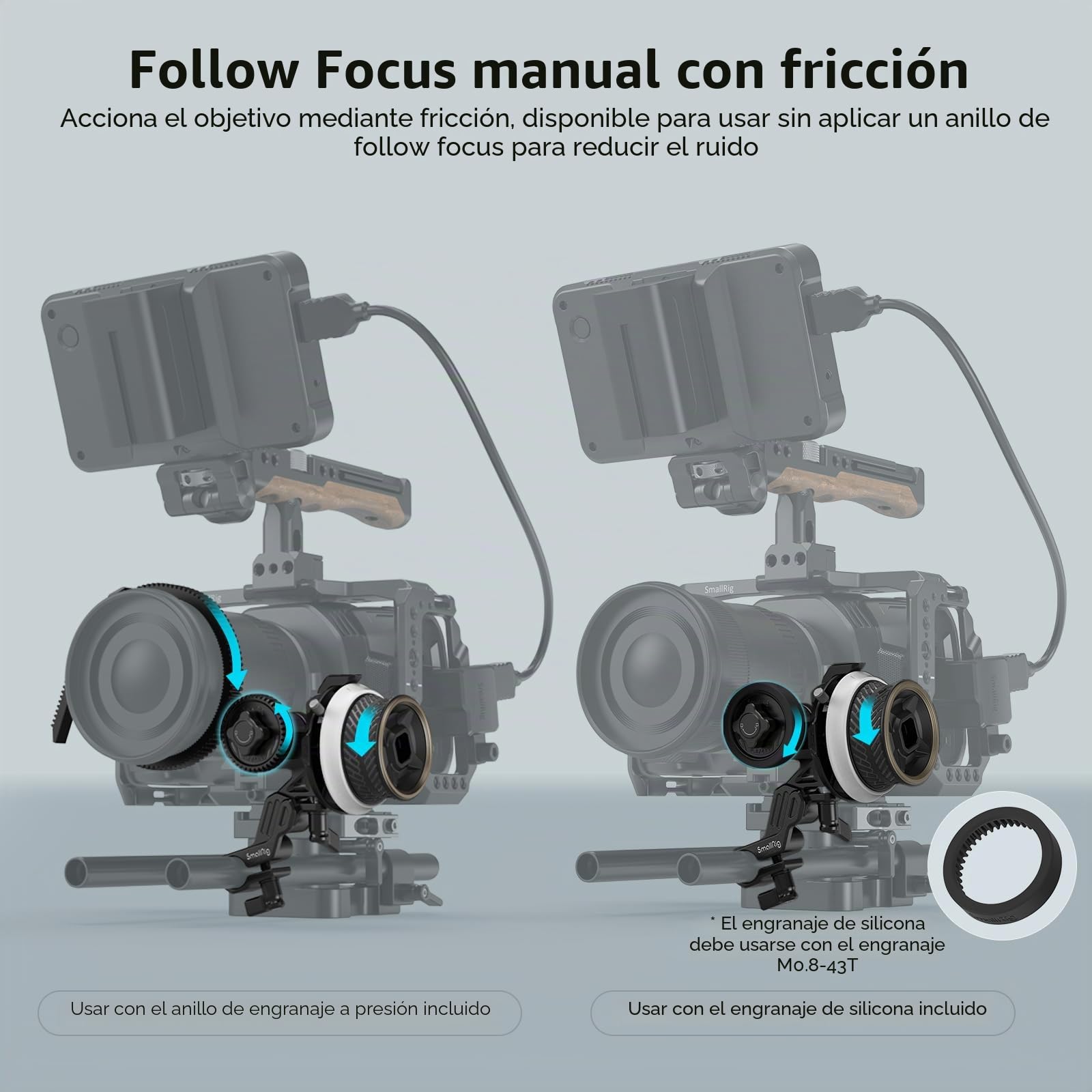 SMALLRIG Seguimiento de Foco Mini con Topes A/B y Abrazadera para Varillas de 15mm, Anillo de Engranaje para Lentes de hasta 114mm, para DSLR y Mirrorless - 3010D