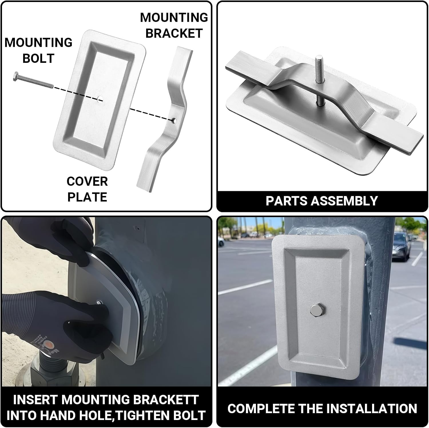 Hand Hole Cover for Light Poles Galvanized Steel Cover Plate with Stainless Steel Mounting Strap and Bolt (Rectangle,3" X 5")