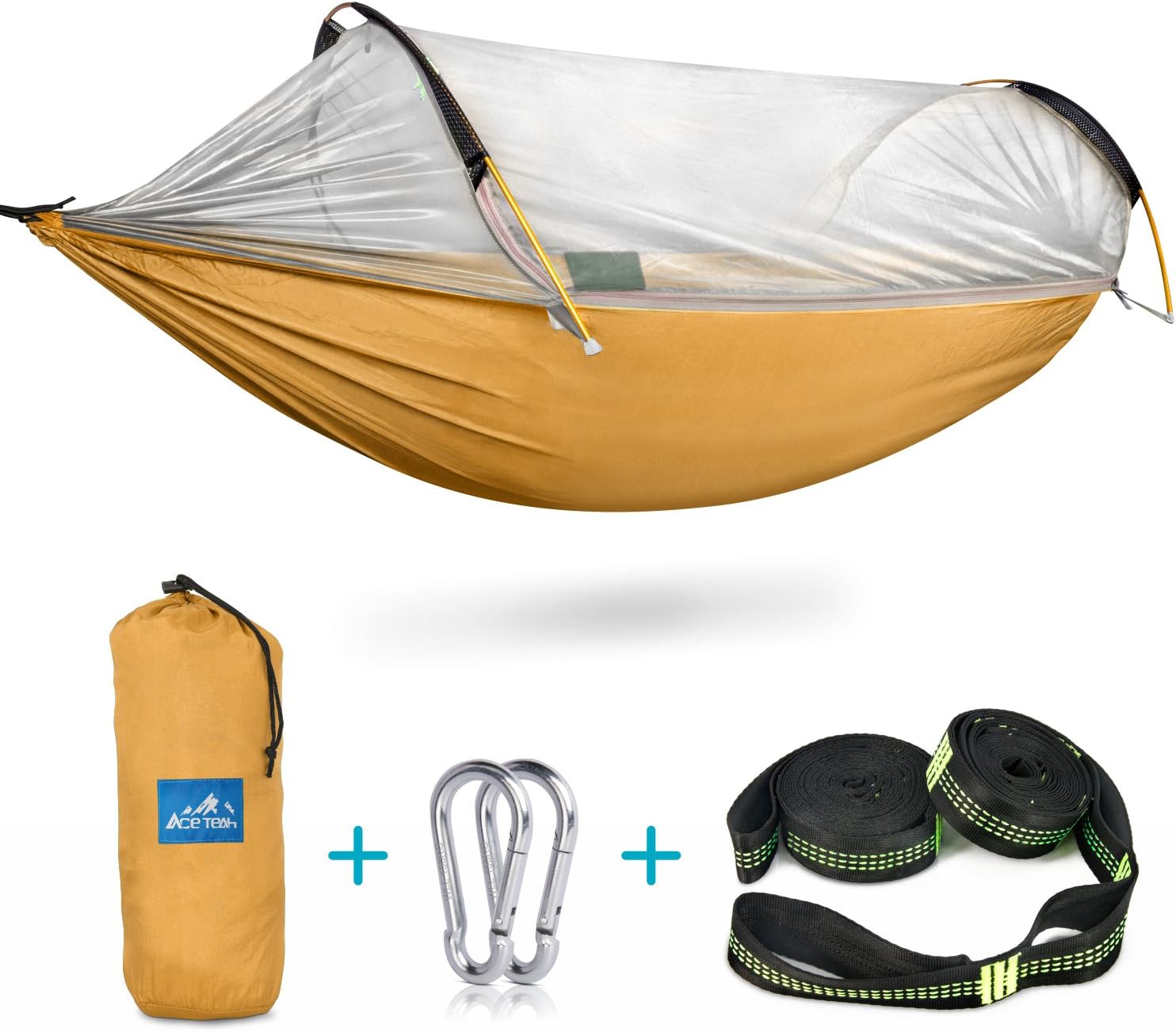 Ace Teah Camping Hammock with Mosquito Bug Net, Outdoors Travel Mosquito Net Hammock with Tree Straps Easy to Set up Portable Swing Sleeping Hammock Bed for Hiking Backpacking Backyard - Orange