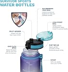 Survivor Filter 1L Bouteille d'eau de sport - Marquages temporels - Violet misty - Sans BPA - 2-Pack