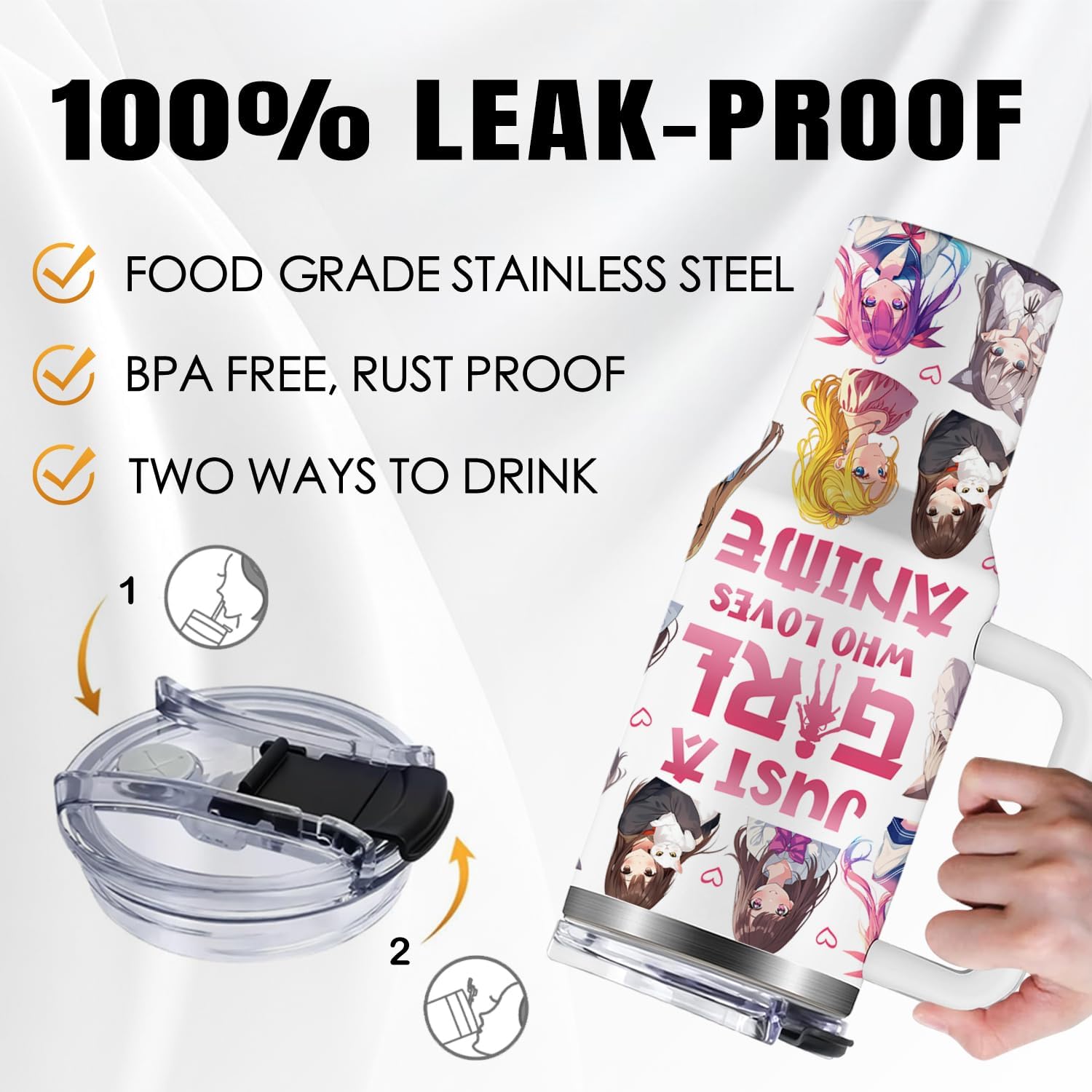 Anime Gifts for Women Girls 40oz Tumbler With Handle - Christmas Birthday Gifts for Cartoon Lovers/Fans Girls Insulated Travel Cups - Just A Girl Who Loves Anime - Image 4
