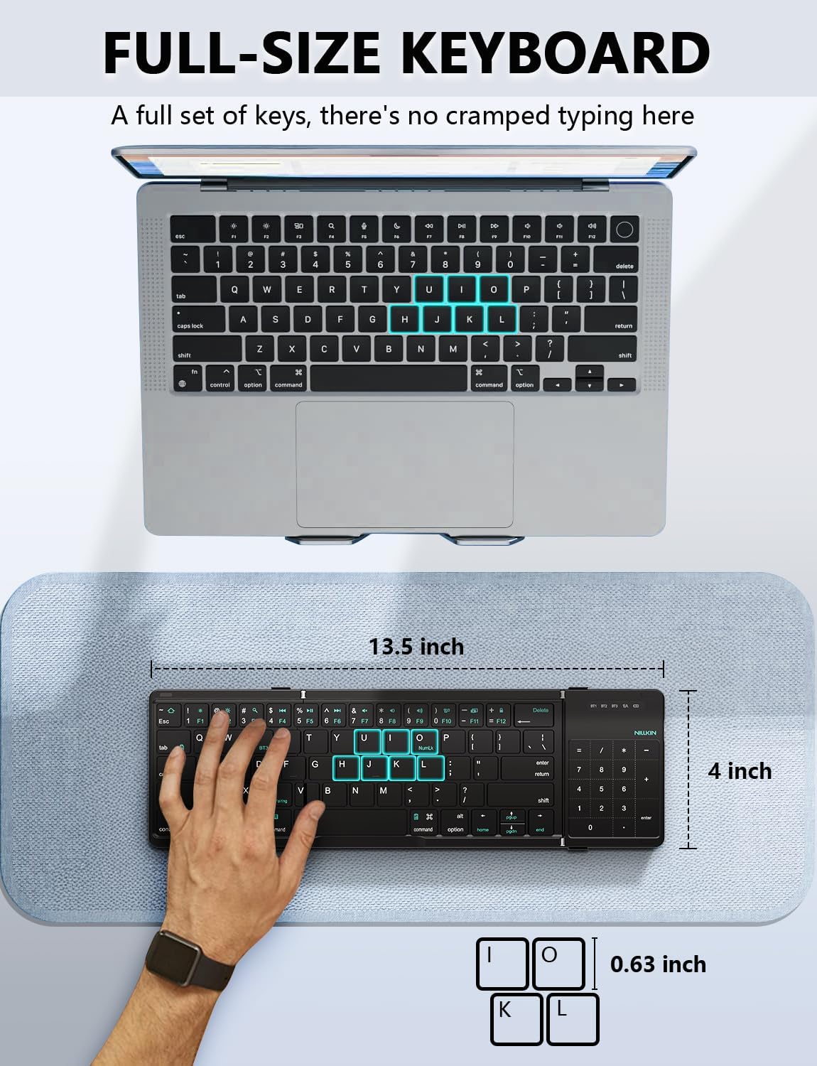 Nillkin Bluetooth 5.0 Foldable Keyboard with Trackpad & Numpad, Full-Size Travel Portable Keyboard for iPad Tablet Laptop PC Smartphone Windows iOS Android, Triple Device Pairing, Black - Image 6