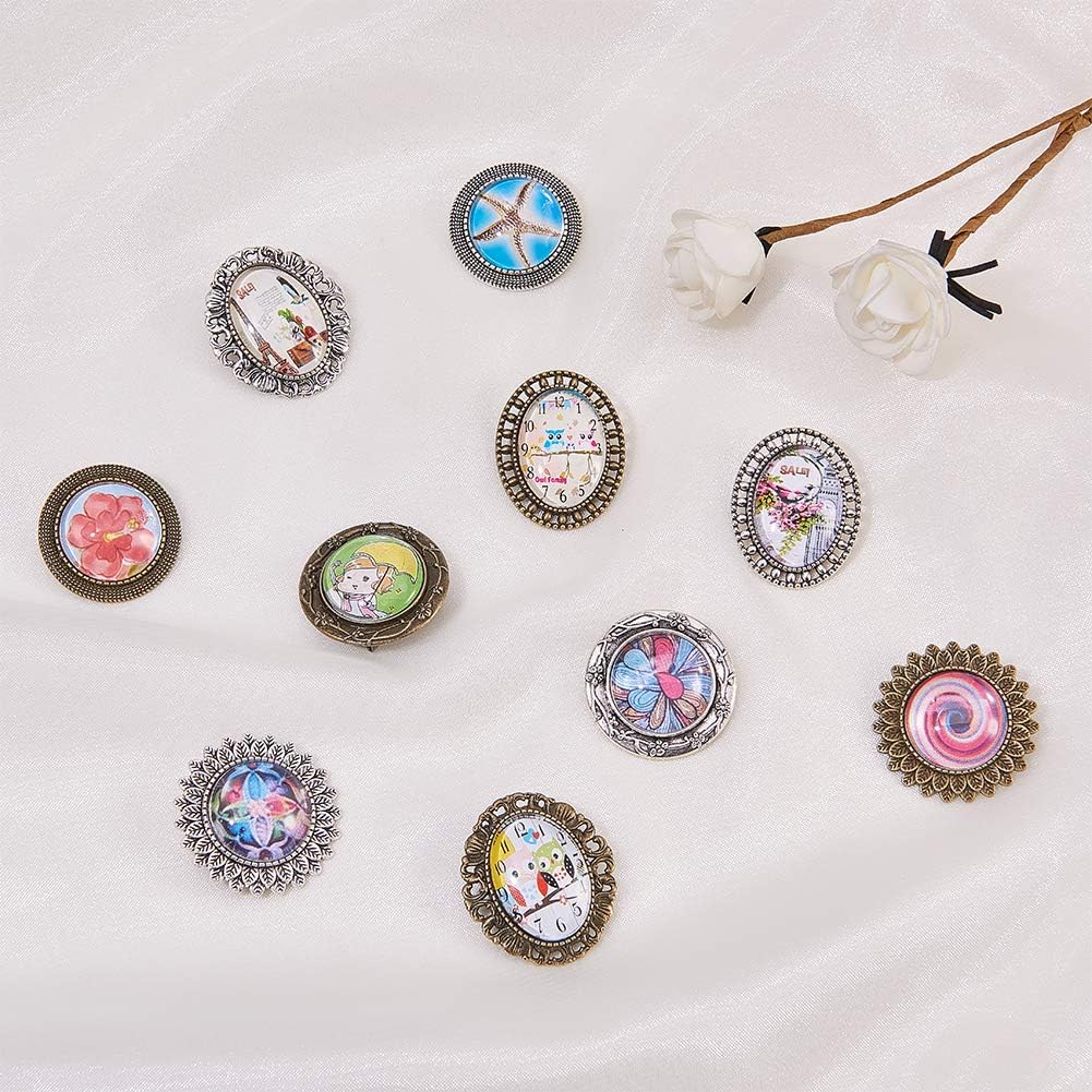 SUNNYCLUE DIY 20 PCS Bridal Groomsmen Bouquet Charms Pin Brooch Photo Charms Wedding Boutonniere Pin Kit with Pendant trays & Clear Glass Cabochons Antique Bronze - Image 5