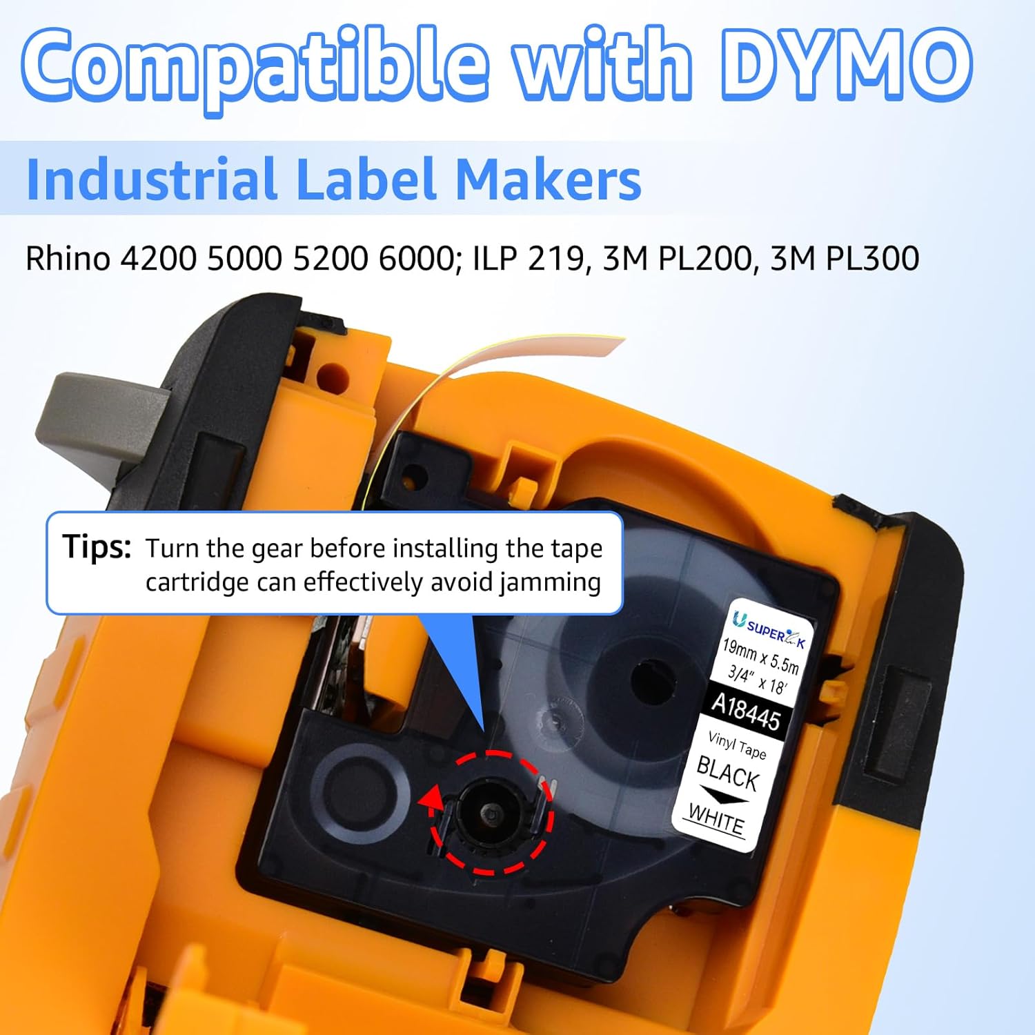 USUPERINK 4 Pack Rhino 5200 Black on White Compatible for Dymo Rhino 18445 Permanent Vinyl Label 3/4 inch 19mm x 5.5m for Rhino Pro 4200 5000 6000 3M PL200 PL300 Industrial Label Maker Tape