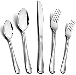 20-Piece Silverware Set, E-far Stainless Steel Modern Flatware Cutlery Set Service for 4, Tableware Includes Dinner Forks/Knives/Spoons, Mirror Polished, Dishwasher Safe