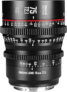 Meike 75mm T2.1 S35 Manual Focus Wide Angle Prime Cinema Lens for Canon EF Mount and Cine Camcorder EOS C100 Mark II, EOS C200, EOS 300 Mark II, EOS C300 Mark III, Zcam E2-S6 6K