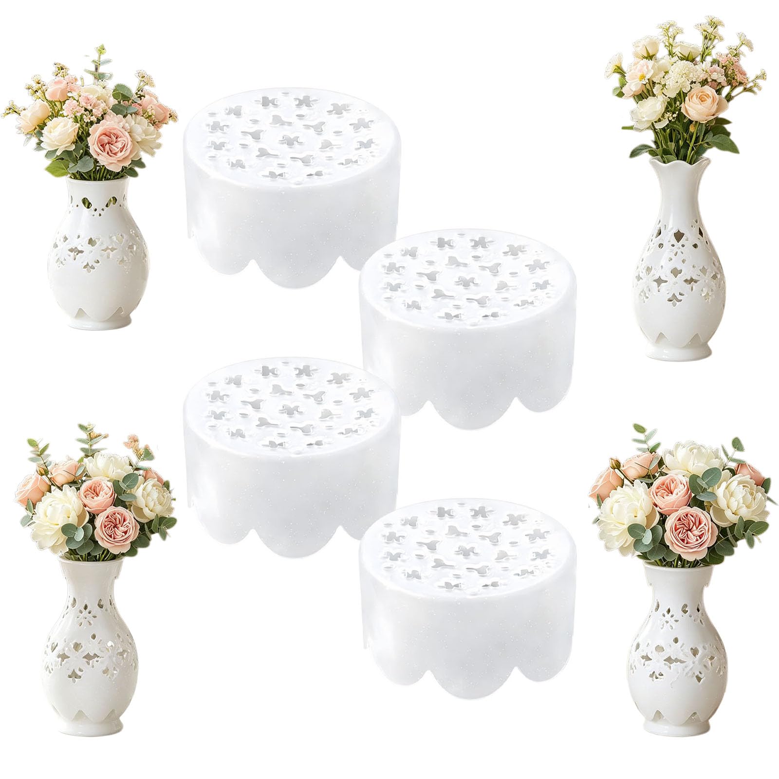 OLYGEE Stretch Silicone Flower Arranger, Reusable Silicone Blossom Grid, Flexible Stem Holder for Round Vase Openings, Easy DIY Floral Decor (4pcs)
