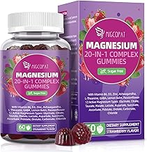 Magnesium Complex Gummies, 20 in 1 Magnesium Gummy with Glycinate Citrate Malate Taurate - Ashwagandha, L-Theanine, D3&Zinc for Relaxation, Sleep, Muscle&Heart Support, Strawberry, 60 Cts