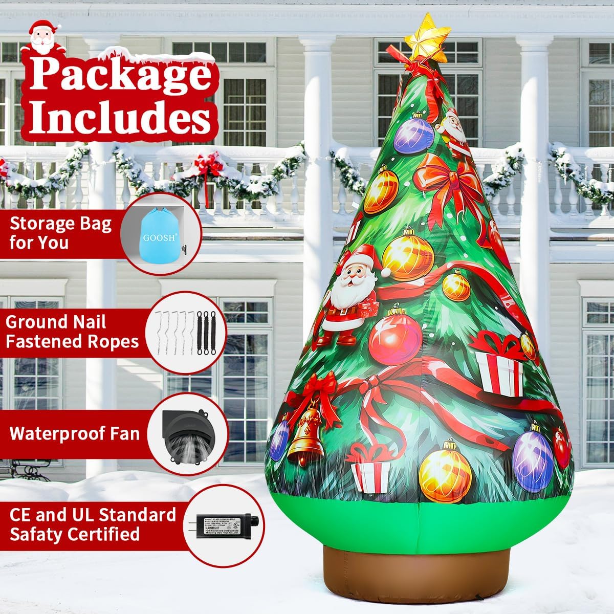 GOOSH 8.8 FT Christmas Inflatables Tree Built-in 360° Rotating Colorful LEDs & Lighted Star, Outdoor Decorations Blow Up Tree Yard Decoration for Xmas Holiday Party Indoor Garden Lawn Decor