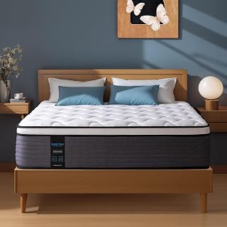 Firm Queen Mattress, 12 Inch Cooling Hybrid Mattress in a Box, Extra Lumbar & Hip Support, Back Pain Relief, Pillowtop Gel-Memory Foam & Individual Pocket Coil, Fiberglass Free, 100-night Trial