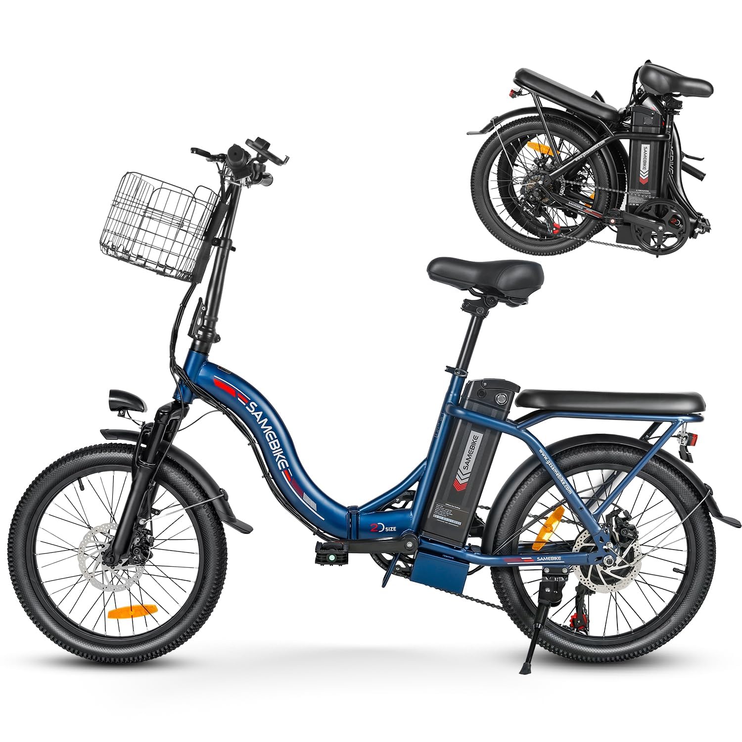 SAMEBIKE CY20 Bicicleta Eléctrica Plegable Urbana 20" para Adultos con Batería Extraíble 36V 12Ah y Cesta Delantera