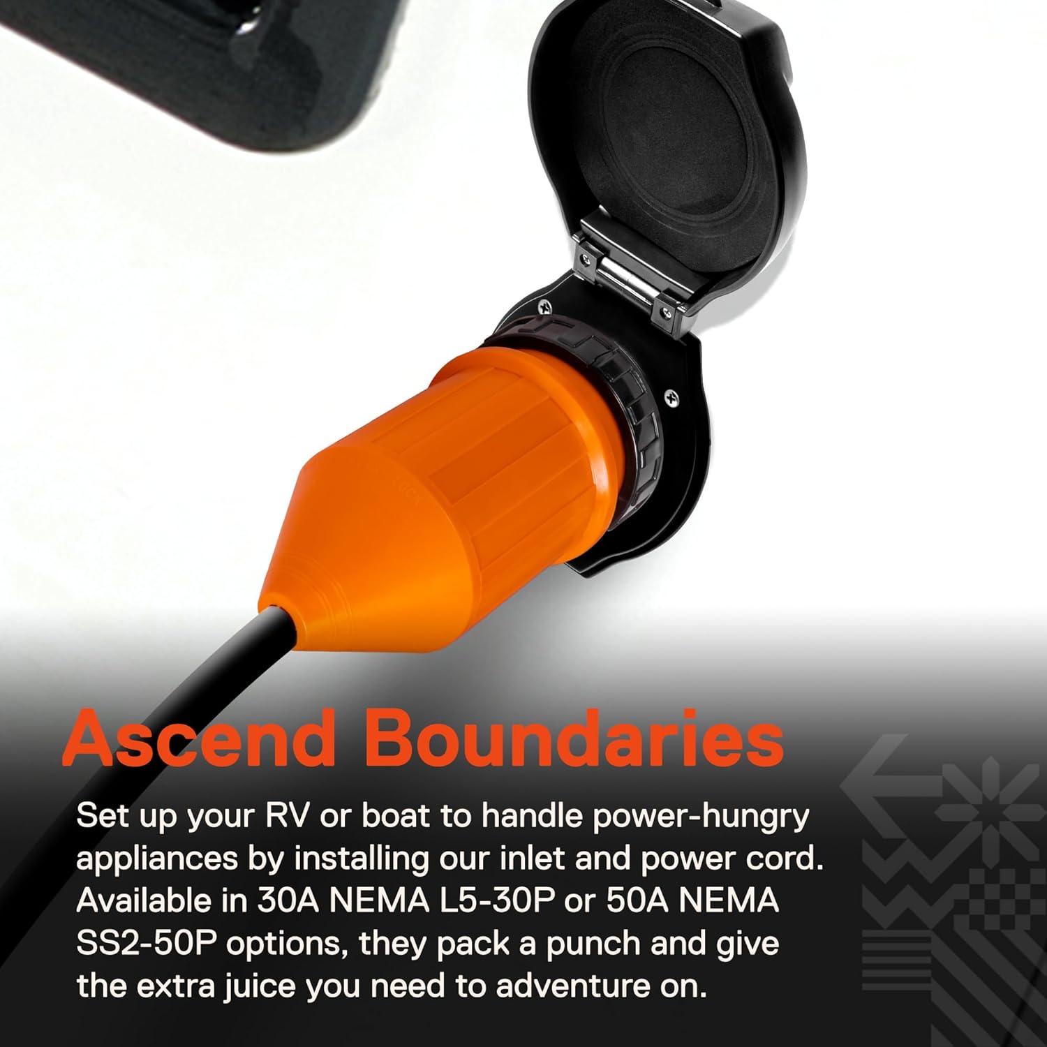 True Mods 50A RV Power Inlet Shore Power OutletSupply Kit + Twist Lock Cord Boot Protector & 50 Amp Receptacle Plug for Boat Trailer [NEMA SS2-50 125/250V] [Low Profile] [LED Indicator] [ETL] - BLACK