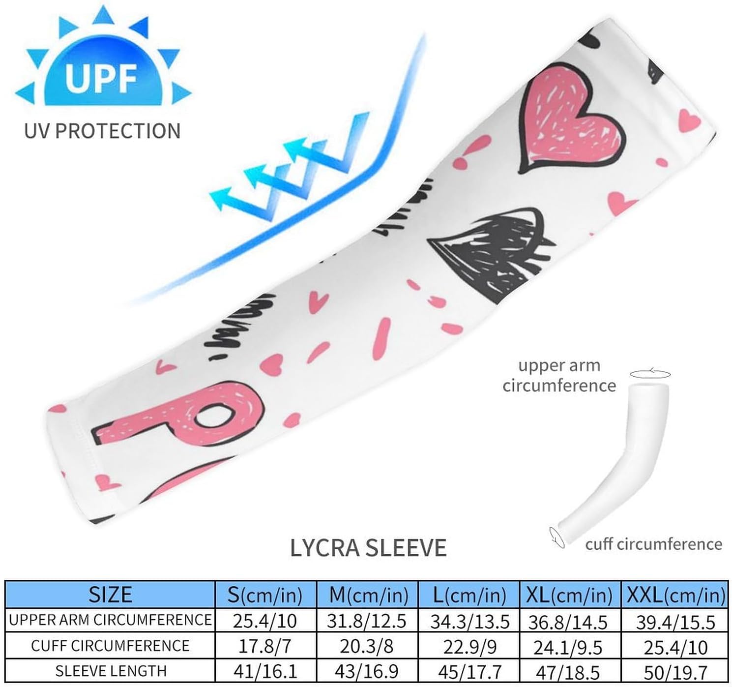 Power with Love Arm Sleeves Cooling Sun Protection Sports Compression for Golf Basketball