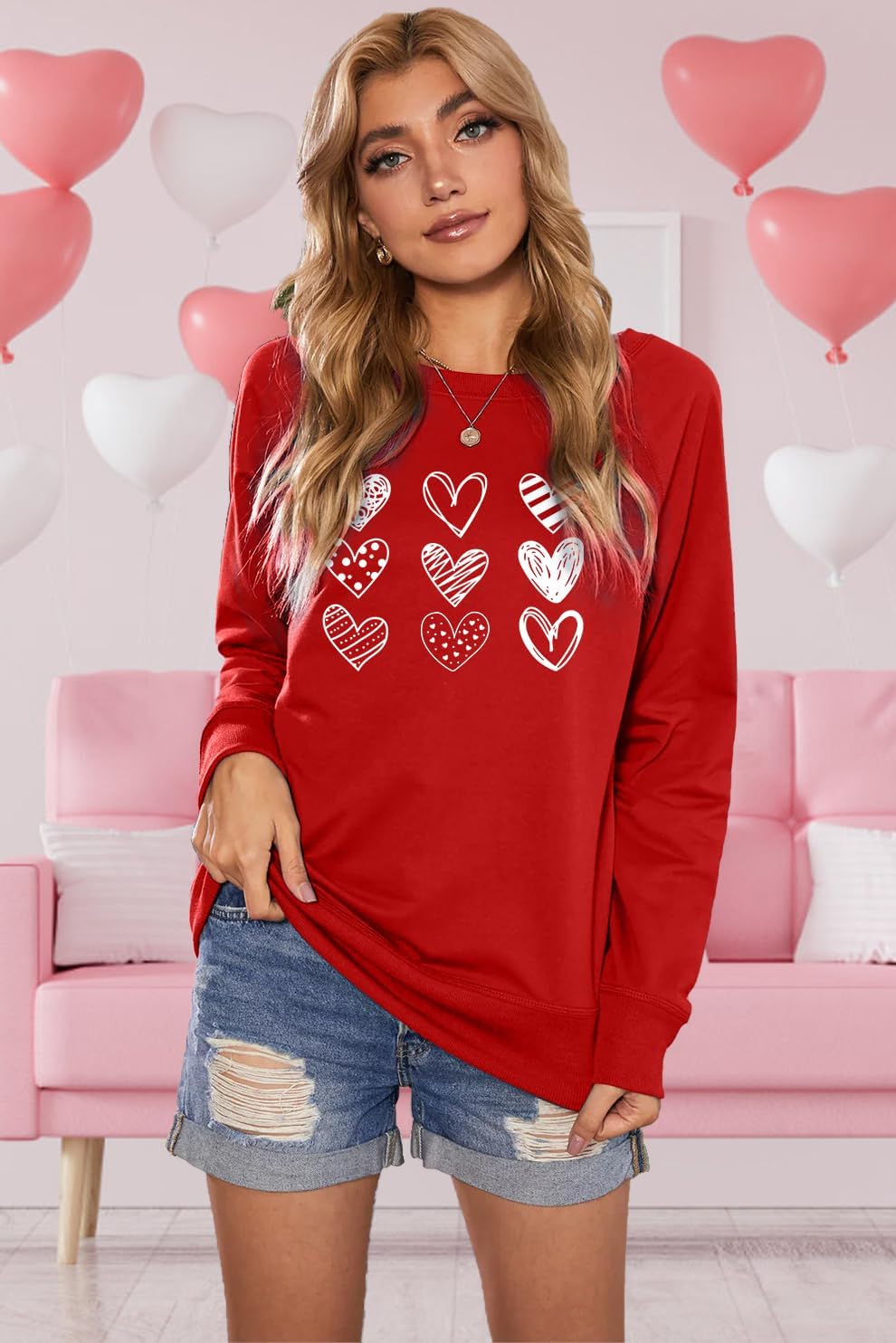CAZYCHILD Valentines Day Sweatshirt for Women: Love Heart Graphic Long Sleeve Valentine Pullover Top Casual Valentines Gifts