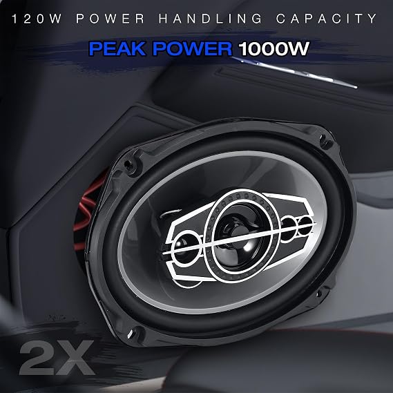 6 x 9 5-Way Car Coaxial Audio Speakers (Pair), 1000W Peak 4 Ohm Vehicle Coaxial Speaker W/PEI Dome Tweeters, Universal Car Stereo Speaker, Coaxial Tweeter Speaker Replacement