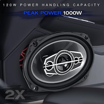 6 x 9 5-Way Car Coaxial Audio Speakers (Pair), 1000W Peak 4 Ohm Vehicle Coaxial Speaker W/PEI Dome Tweeters, Universal Car Stereo Speaker, Coaxial Tweeter Speaker Replacement