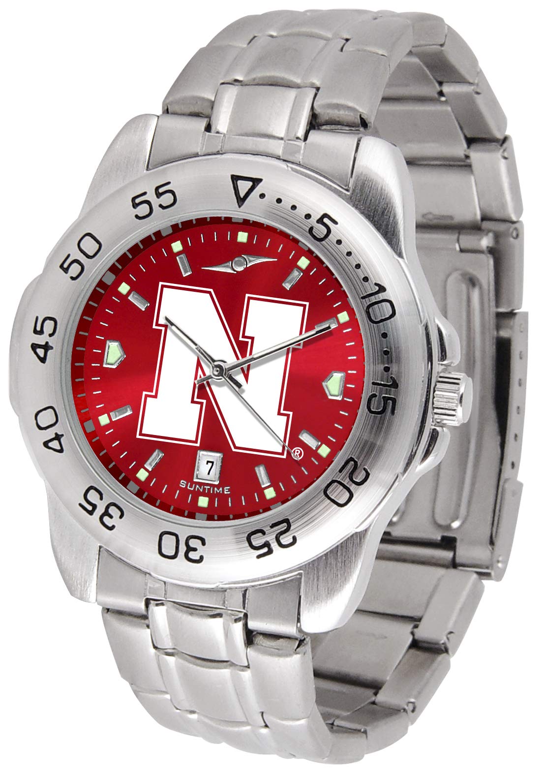 SunTime Men's NCAA Team Sport Watch, 20mm Stainless Steel Strap, Reflective Shiny Dial with Date