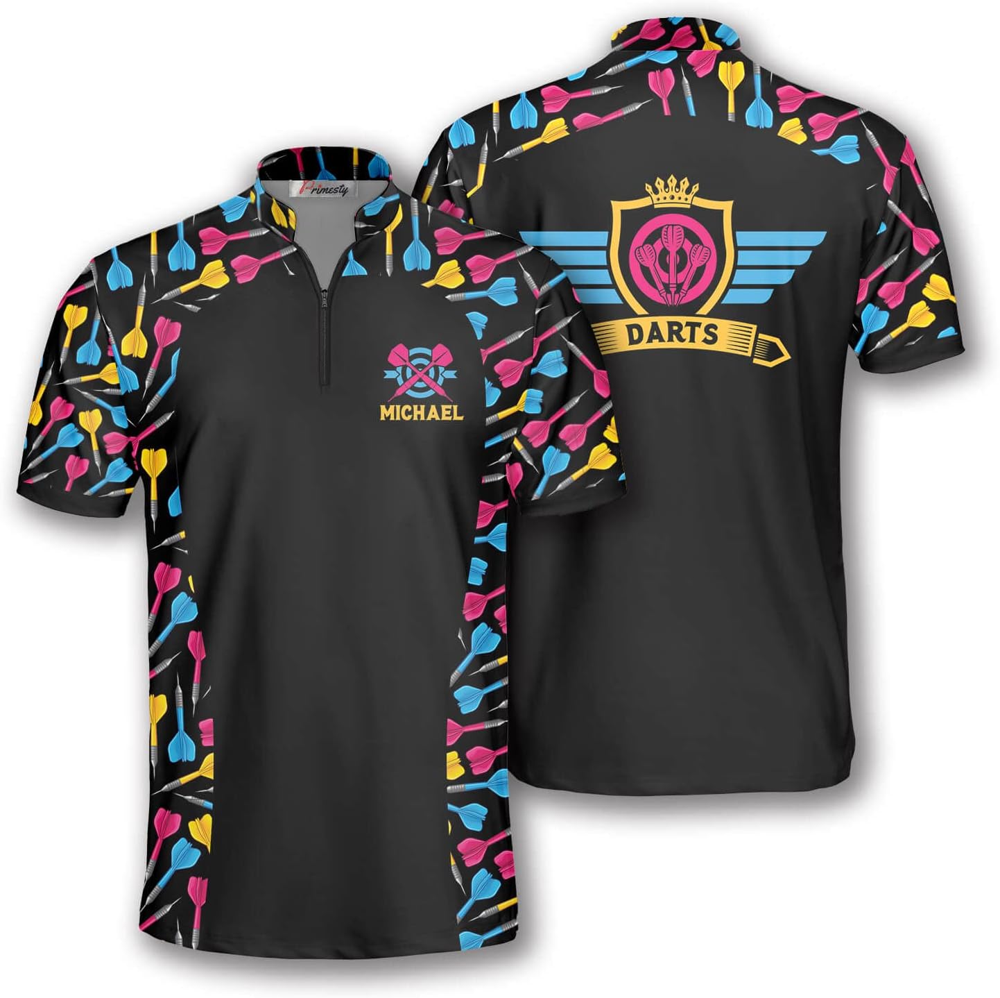PRIMESTY Personalized Dart Jerseys for Men- Dye-Sublimated Custom Team Jerseys- Sash Collar, Size S-5XL