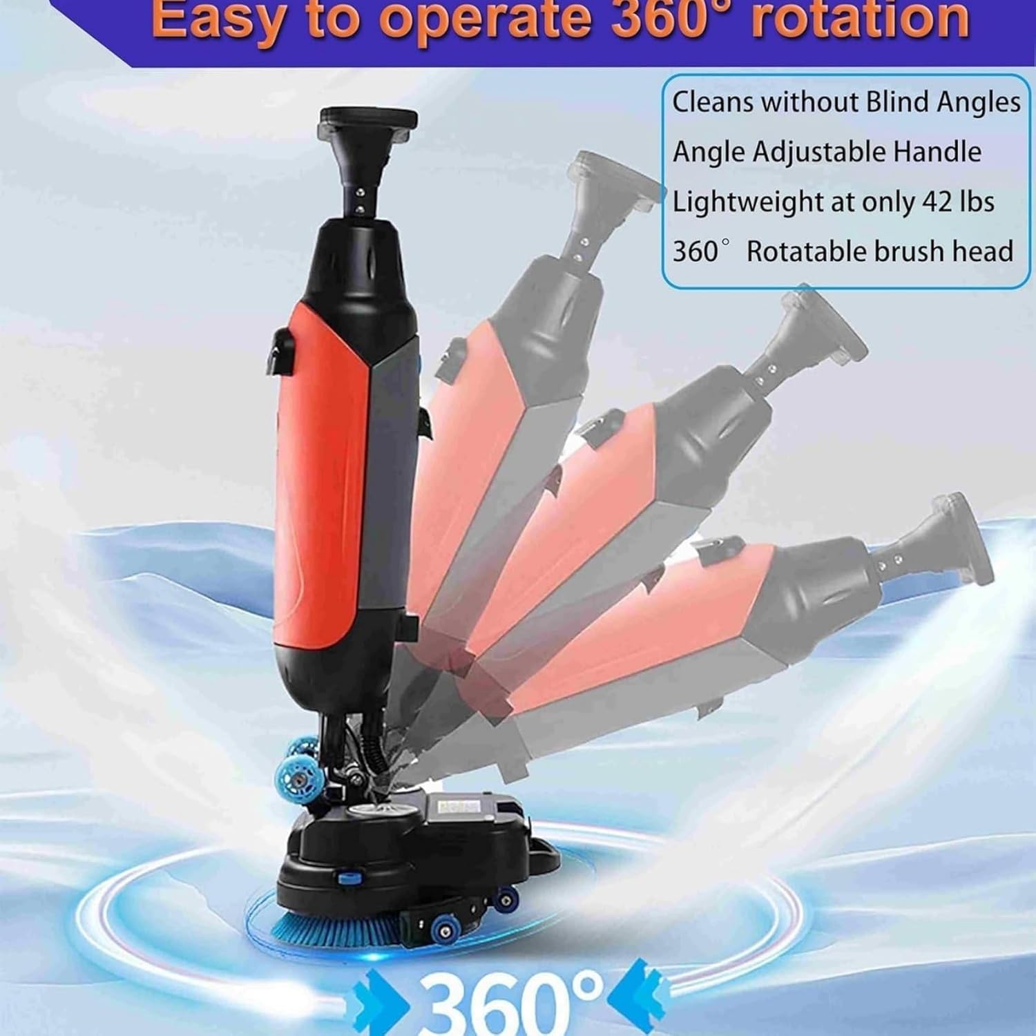 Mini estropajo de suelo de grado profesional con disco de doble cepillo, rotación de 360°, 13000 pies cuadrados, batería de 90-120 minutos