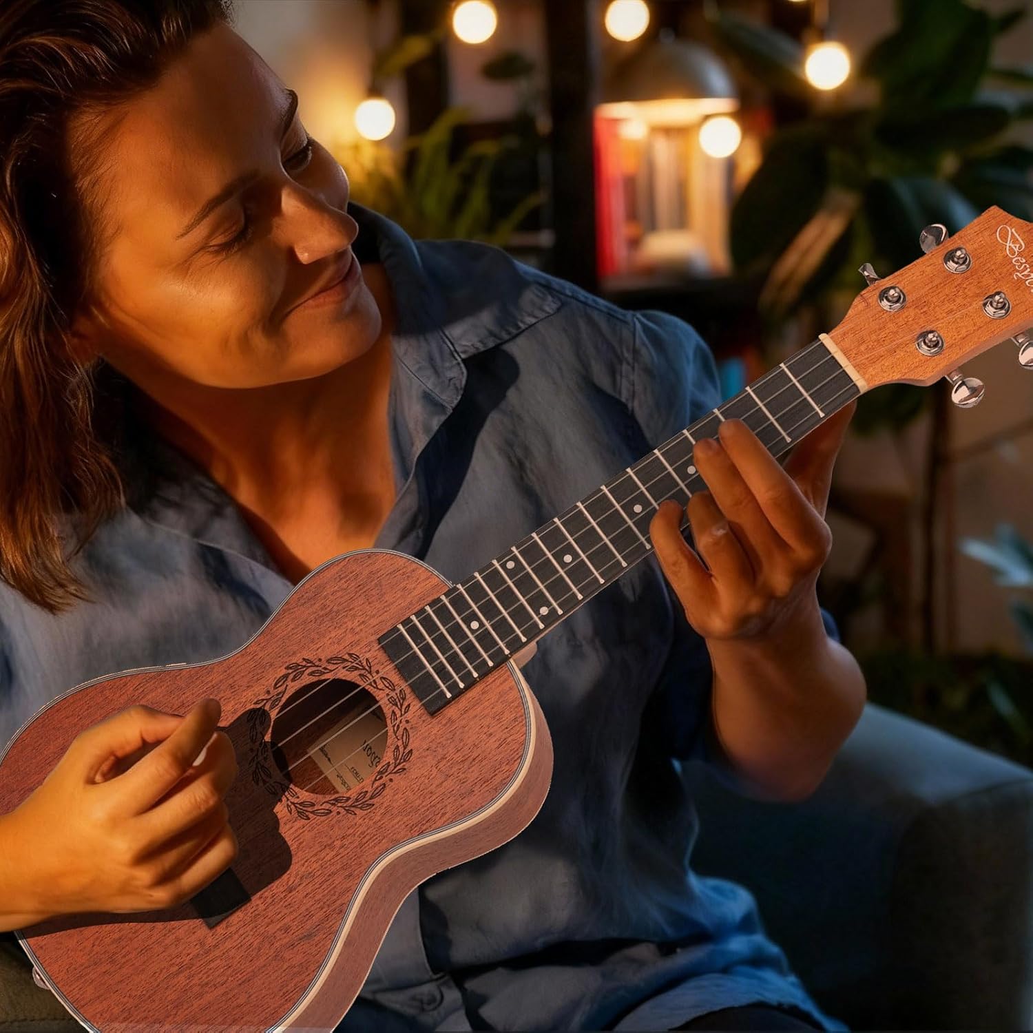 23 inches Uku Ukulele Beginner Kids Adult Student Travel Wooden Concert Mahogany Ukelele Kits with Tuner Gig Bag Strap Carbon Nylon String Picks Cloth Gift Choice (Mahogany)