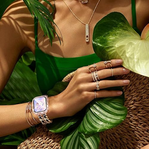 Miniatura 7 de KADES Paquete de 3 fundas brillantes compatibles con Apple Watch de 45mm con diamantes completos con protector de pantalla integrado para Apple