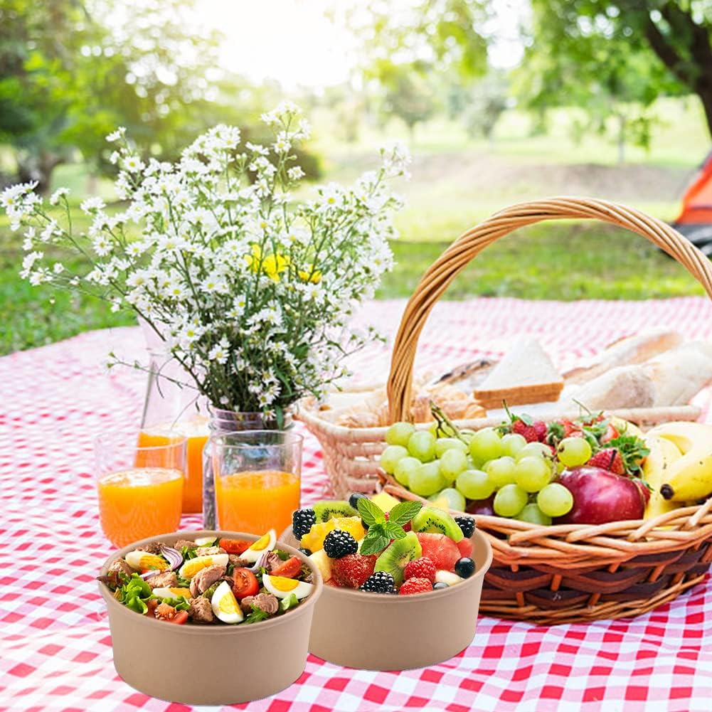 Large Kraft Bowls 37oz 50Pcs, Disposable Paper Salad Bowls with Lids, Round Paper Food Containers for Meal Prep Takeout Dinnerware