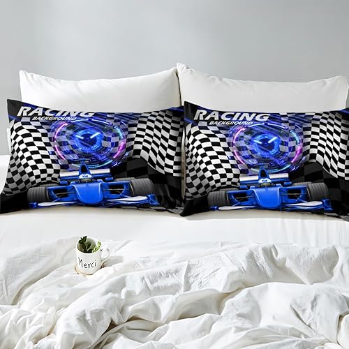 Vista 173 de Feelyou Juego de ropa de cama de coche de carreras y avión en blanco y negro – Funda de edredón y funda de edredón para niños y adolescentes