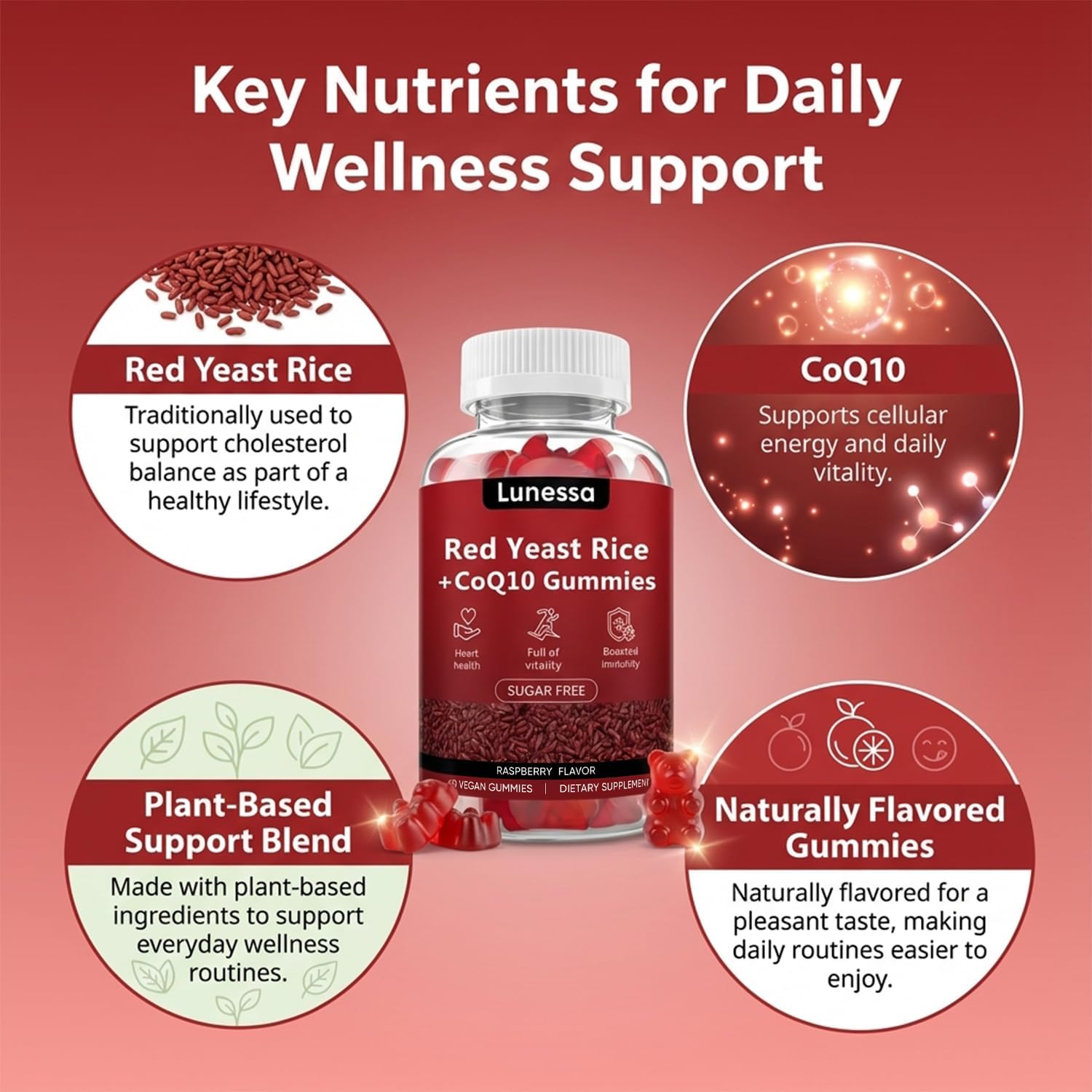 Red Yeast Rice with CoQ10, Red Yeast Rice Cholesterol Cleanse, Non-GMO, Vegan, Raspberry Flavor, 120 Gummies