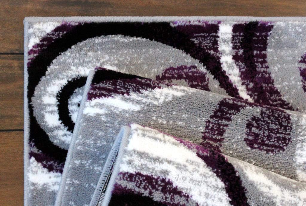 Masada Rugs, Stephanie Collection Area Rug Modern Contemporary Design 1100 Purple Grey White Black (2 Feet X 7 Feet 3 Inch) Runner