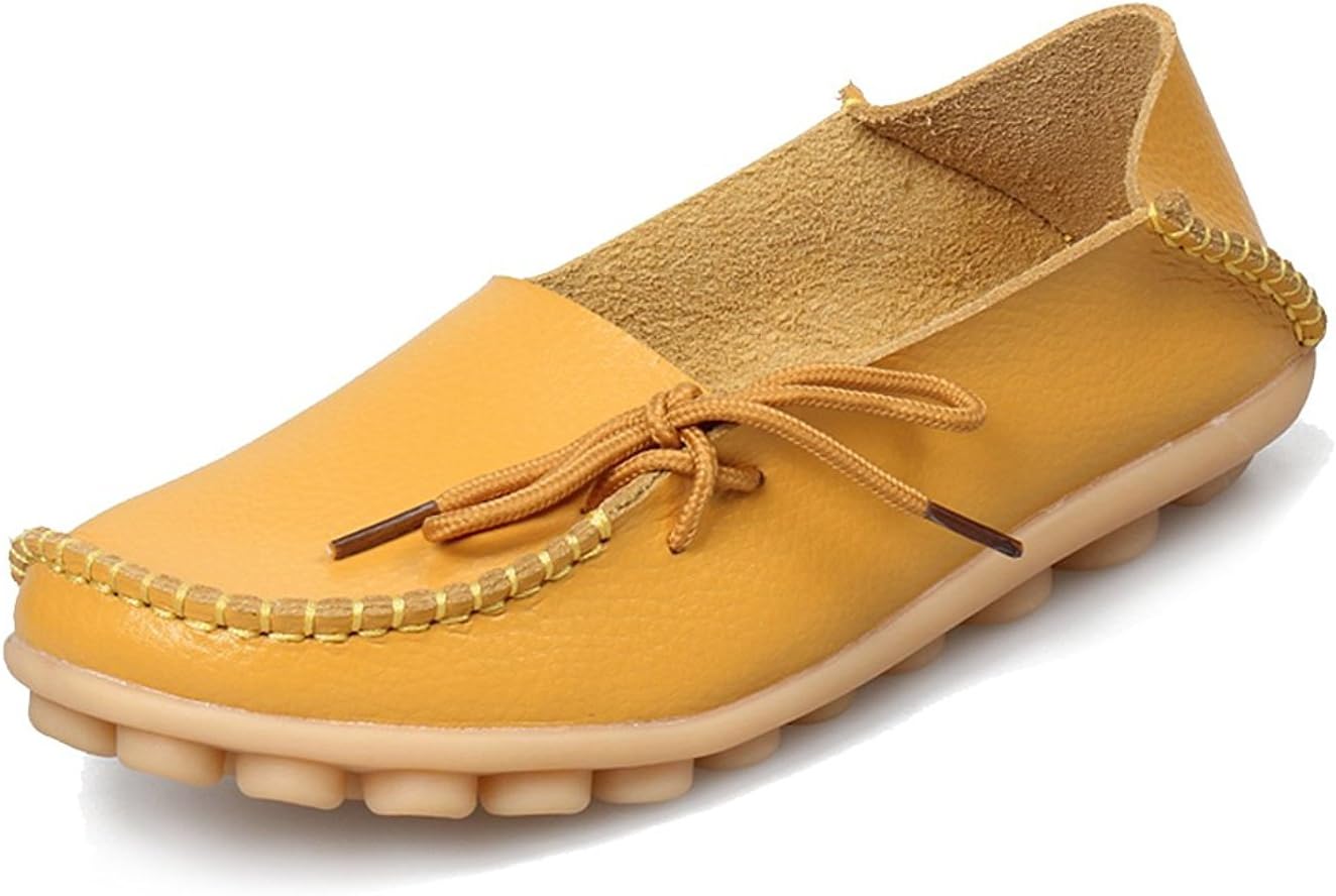 Women Flats Genuine Leather Breathable Casual Comfortable Sneakers Shoes 11B(M) US Yellow
