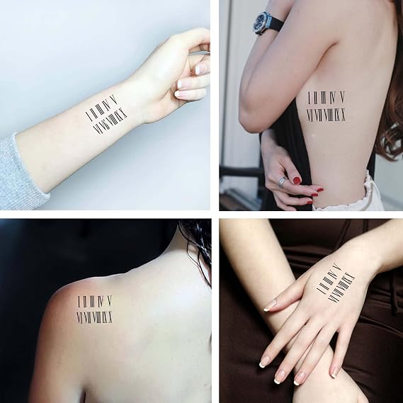 Letters 6 Sheets Temporary Tattoo for Men Adults Roman Numerals Fake Tattoos for Women Neck Arm Chest for Woman