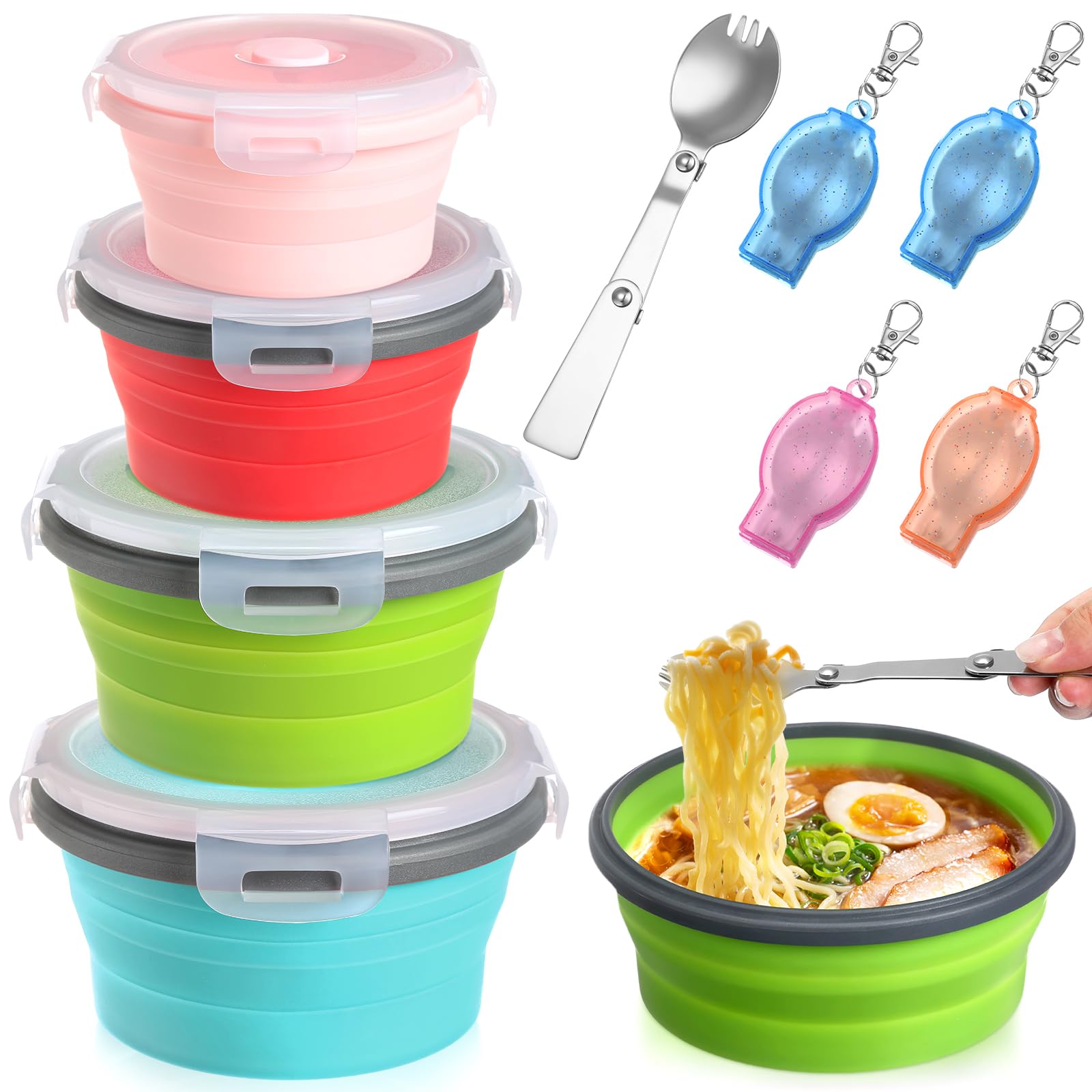 Collapsible Bowls, 3pcs Food Grade Silicone Camping Bowl Salad