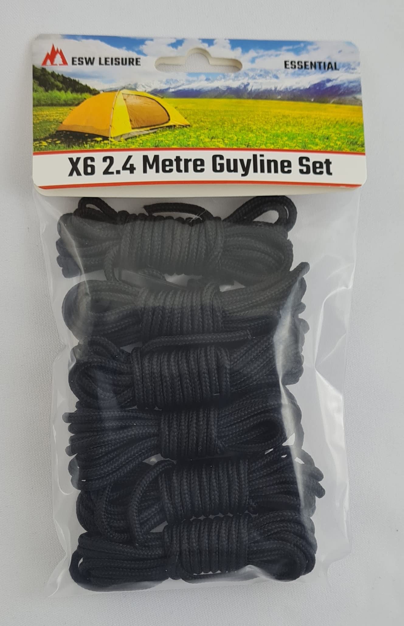 Esw Leisure Black Guyline Ropes 6 Pack For Tents Awning Camping Strong Lightweight Paracord Guy Rope With Tensioner Guy Lines Fishing Umbrella Shelter Bivvy Caravan Gazebo Tarp (, 2.4 Metre 6 Pack)