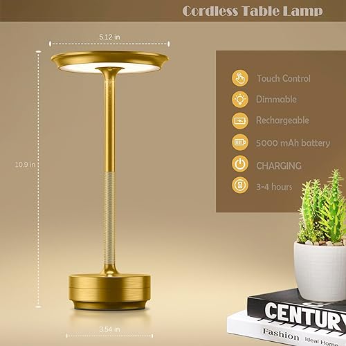 Miniatura 7 de Lámparas de mesa inalámbricas recargables, portátil de 5000 mAh, luz táctil de 3 colores, atenuación continua, funciona con pilas, lámpara de mesa