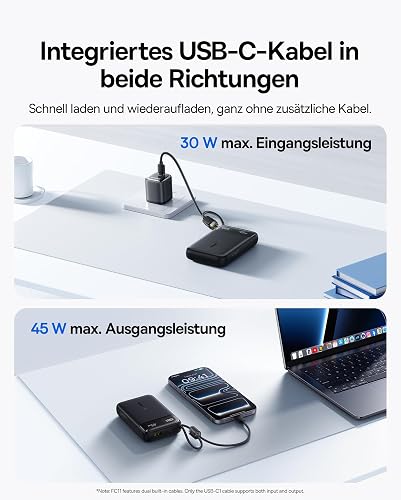 Baseus FC11 Powerbank Compact 45W 20000mAh avec 2 Câbles USB-C Intégrés, CCC Certifiée Batterie Externe PD Charge Rapide, Mini Power Bank pour iPhone 17/16/15 Pro Max, Samsung Galaxy S25/S24, Noir - 8
